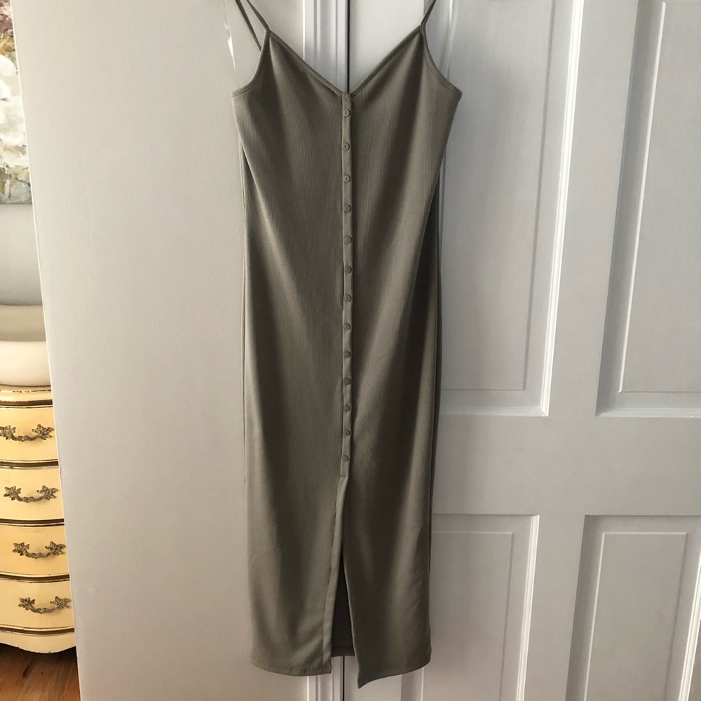 Slit Button Down Bodycon Dress - M